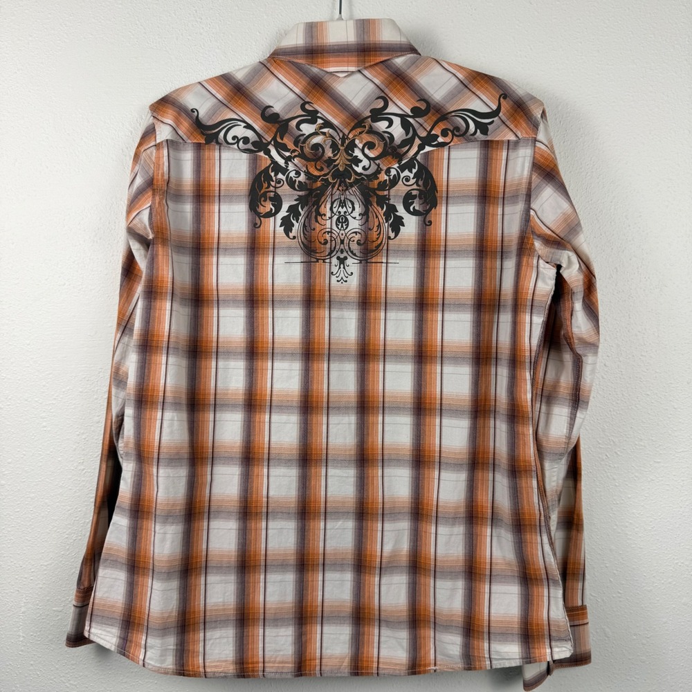 Vtg 90s Brooks & Dunn Panhandle Slim‎ Women's L Western Pearl Snap Shirt Plaid - Picture 2 of 9